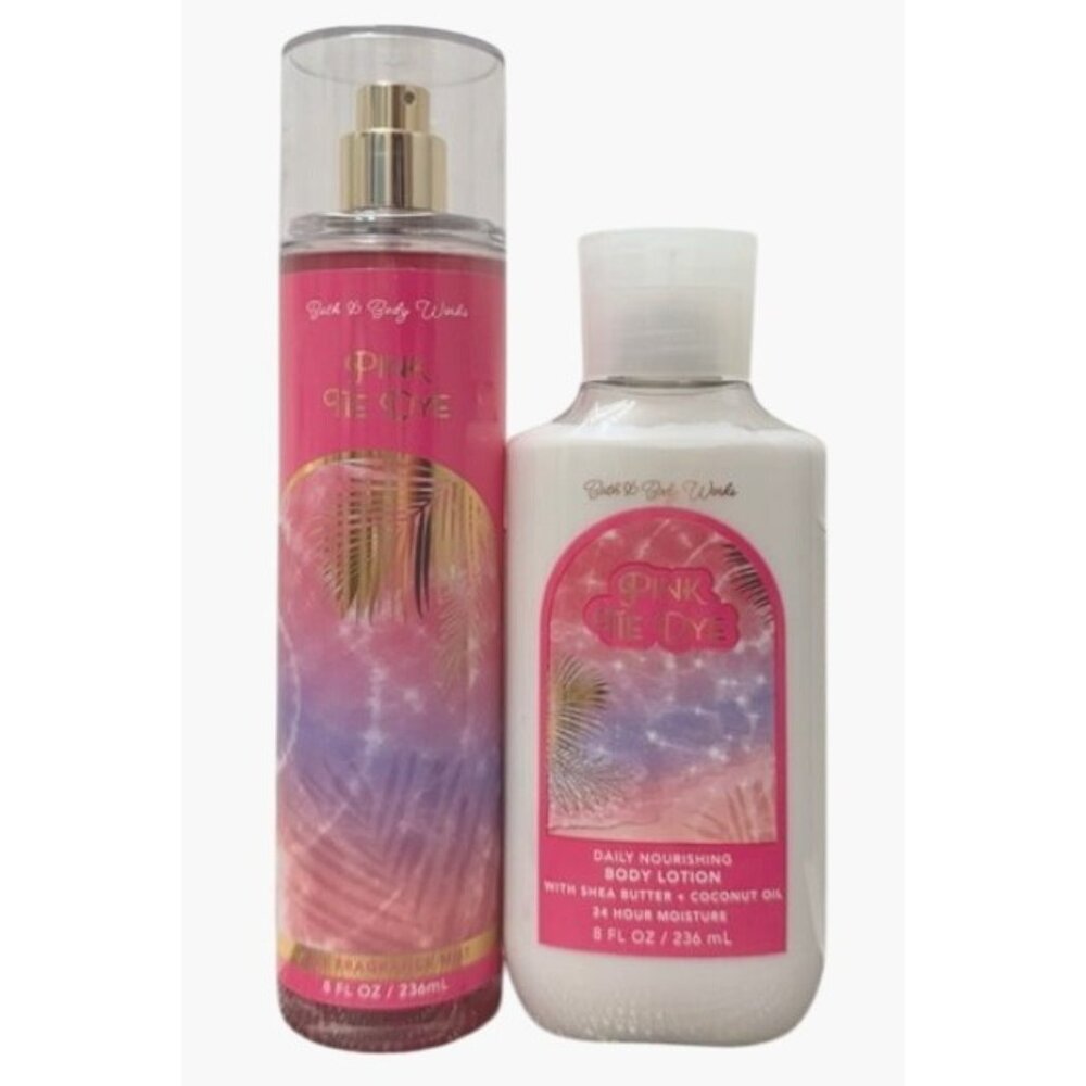 Bath & Body Works Pink Tie Dye‎ Body Lotion & Fragrance Mist Set New